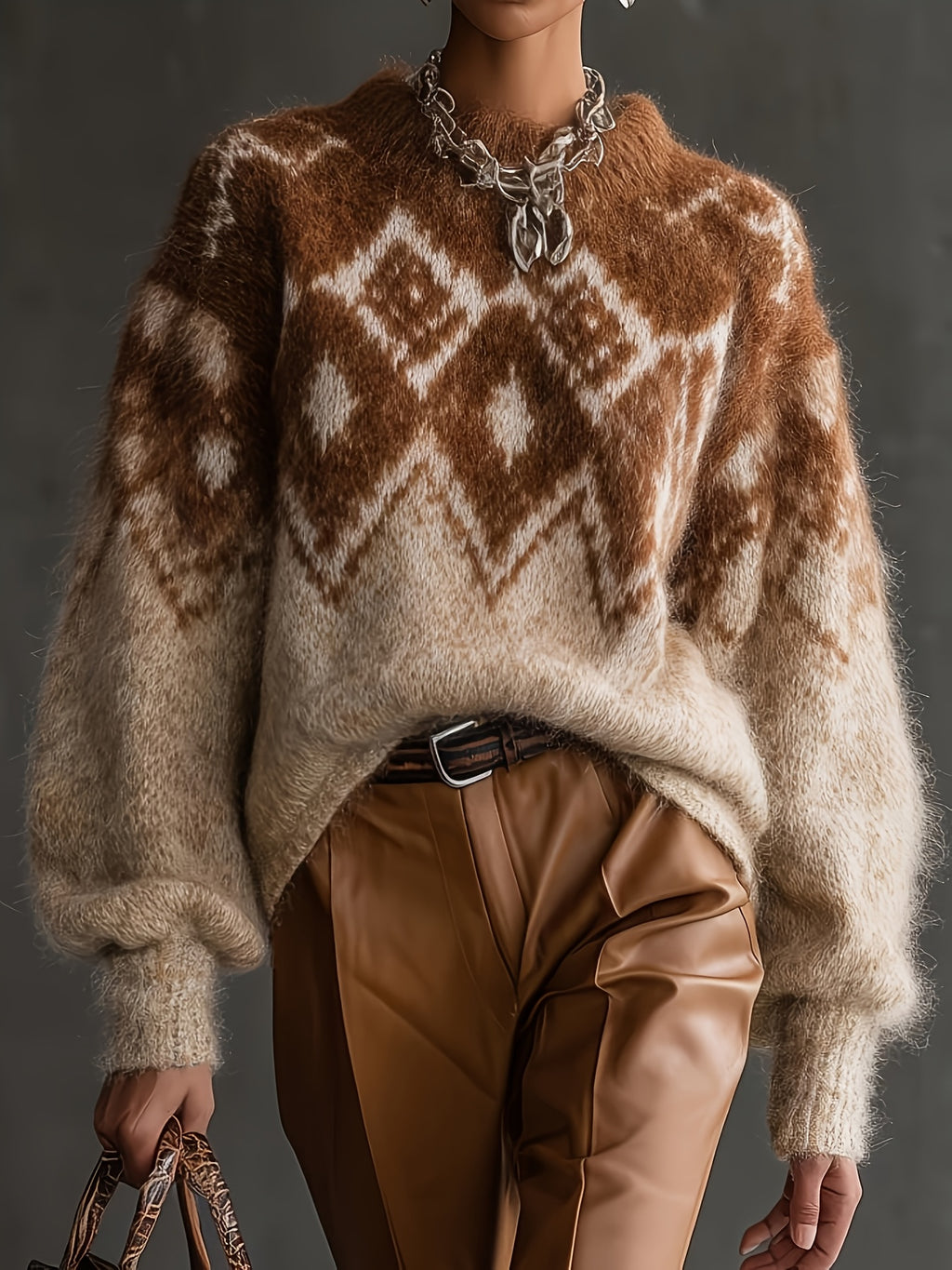 Gradient Fair Isle Fuzzy Knit Sweater