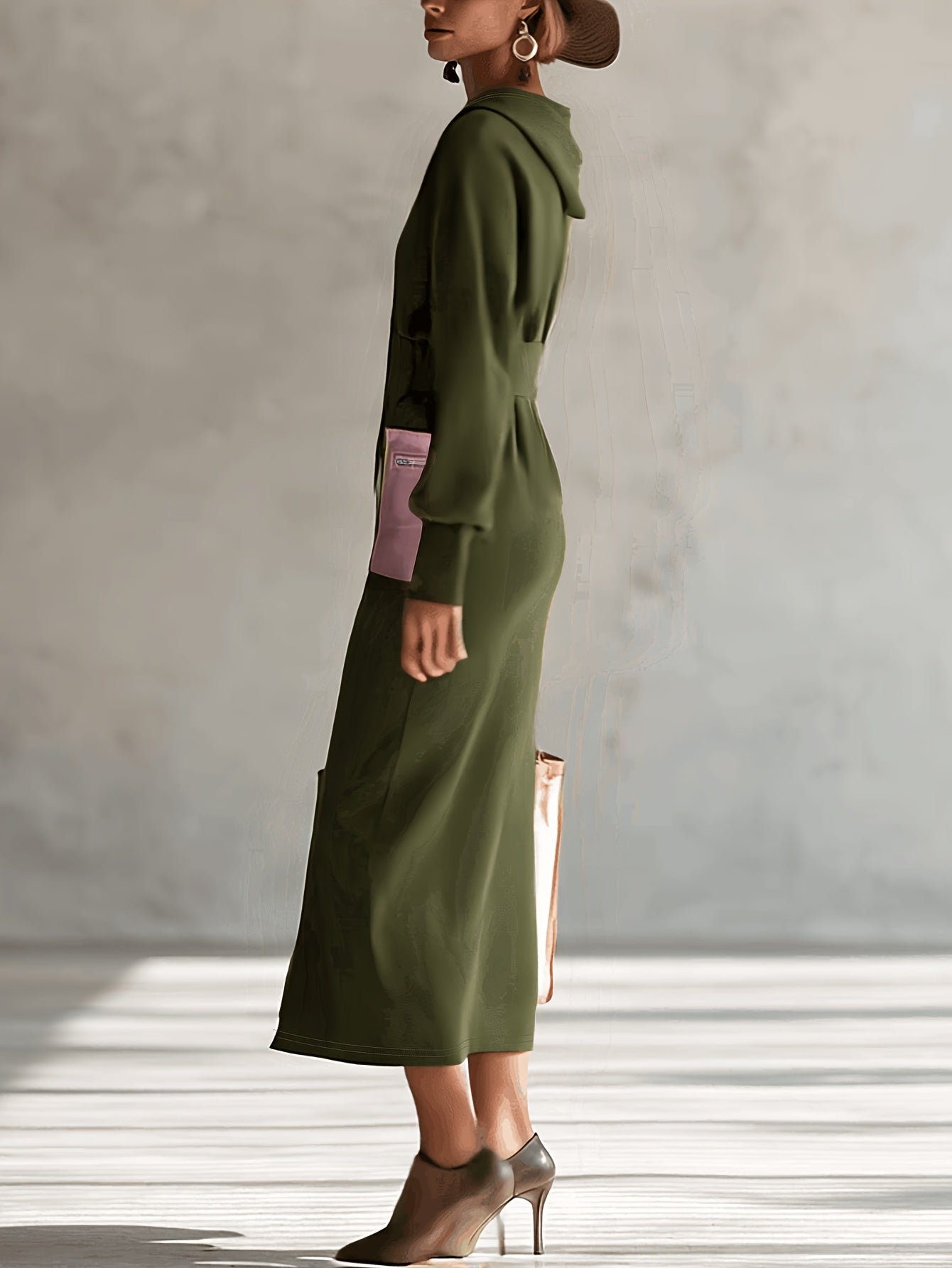 Hooded Zip-Front Midi Dress