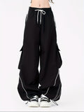 Streetwear Contrast Piping Parachute Cargo Pants