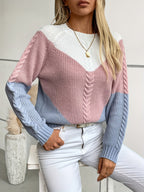 Chevron Color Block Cable Knit Sweater