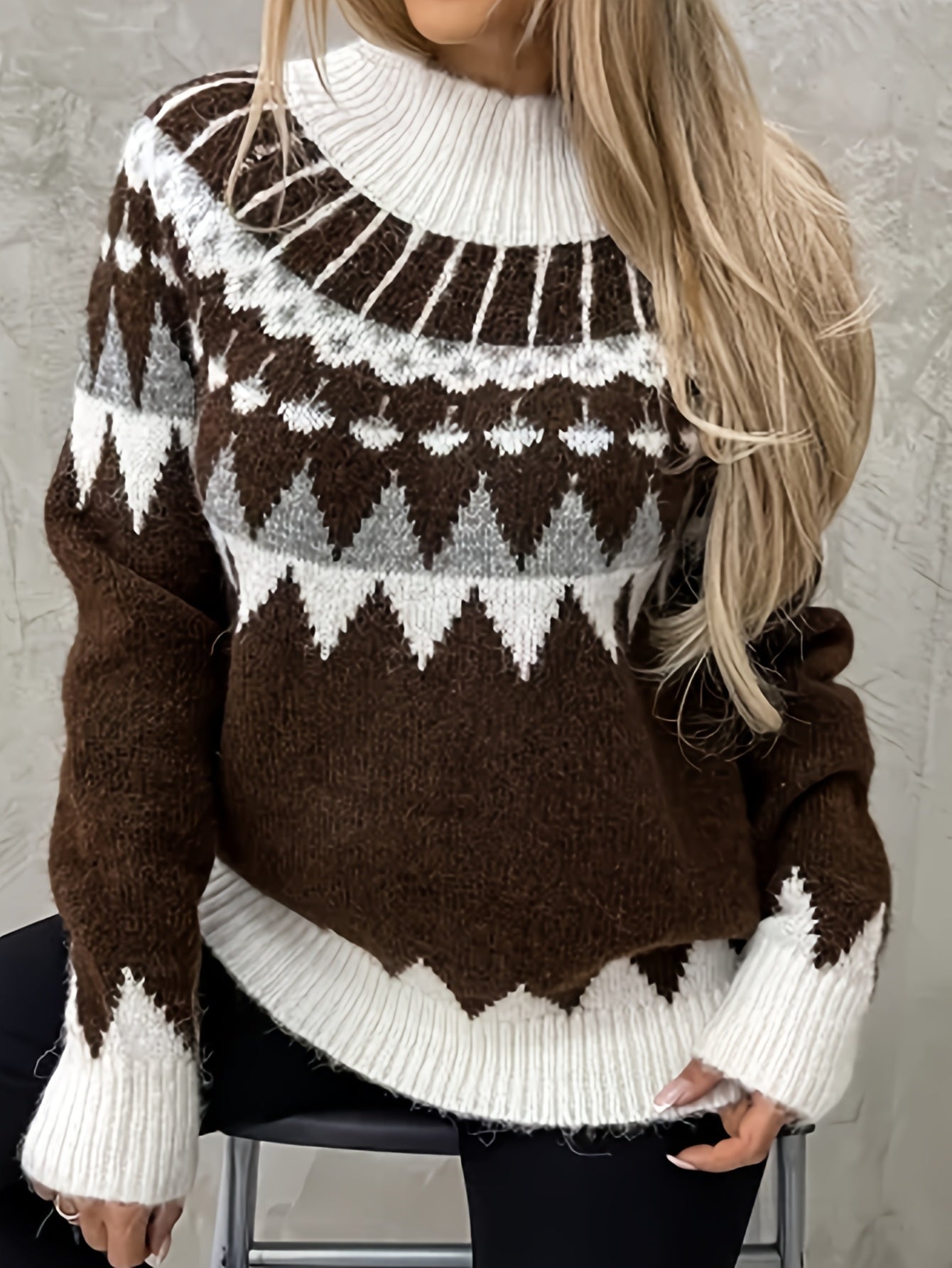 Fair Isle Knit Turtleneck Sweater