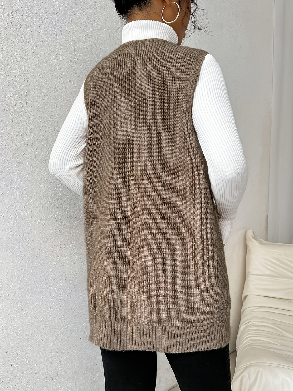 Oversized Deep V-Neck Knit Vest