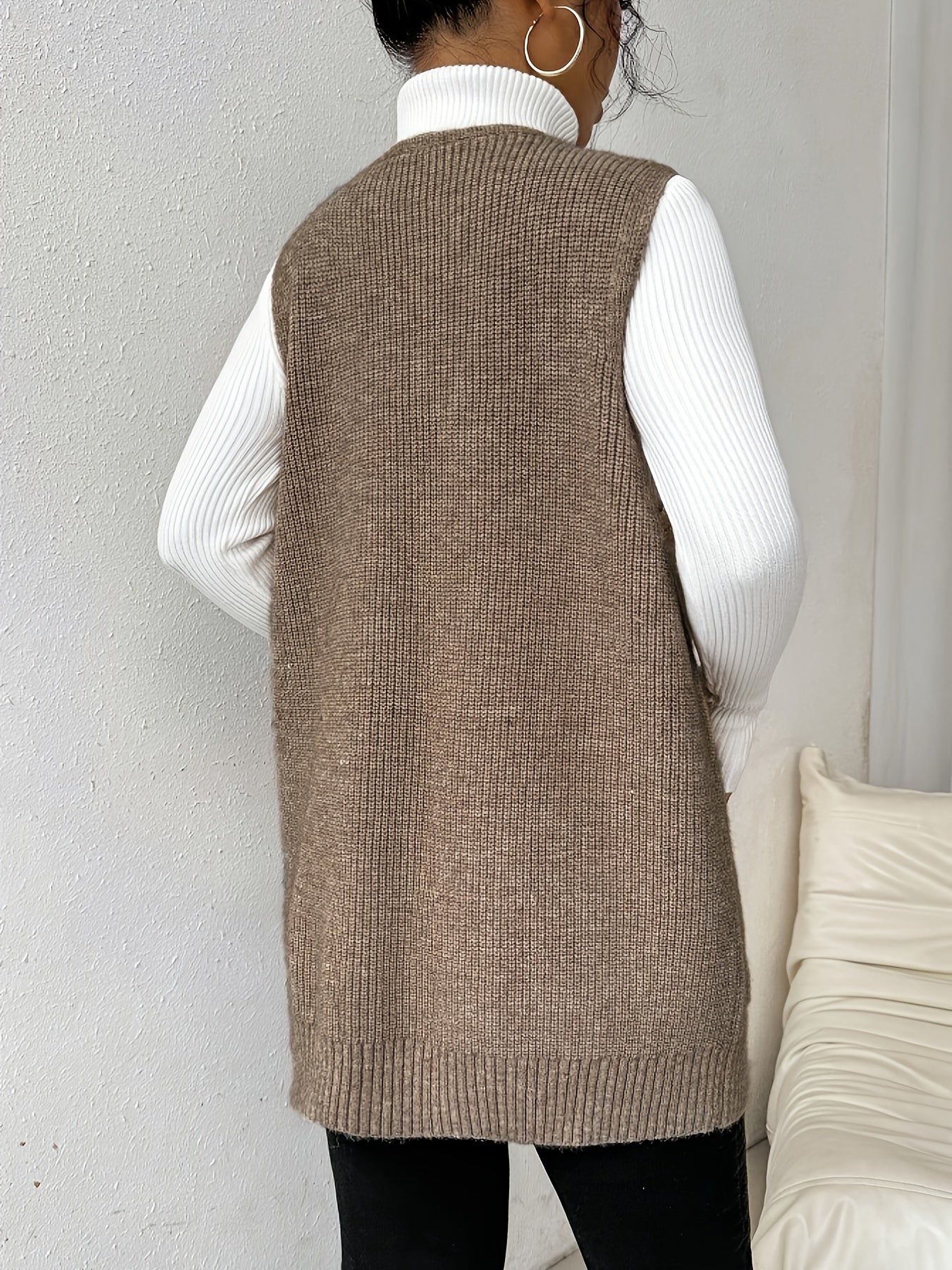 Oversized Deep V-Neck Knit Vest