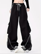 Streetwear Contrast Piping Parachute Cargo Pants