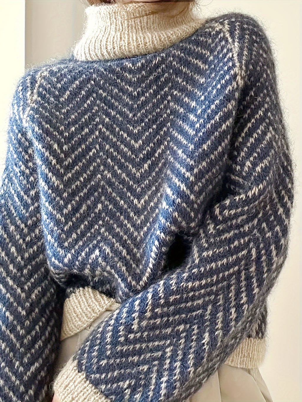 Herringbone Knit Turtleneck Sweater