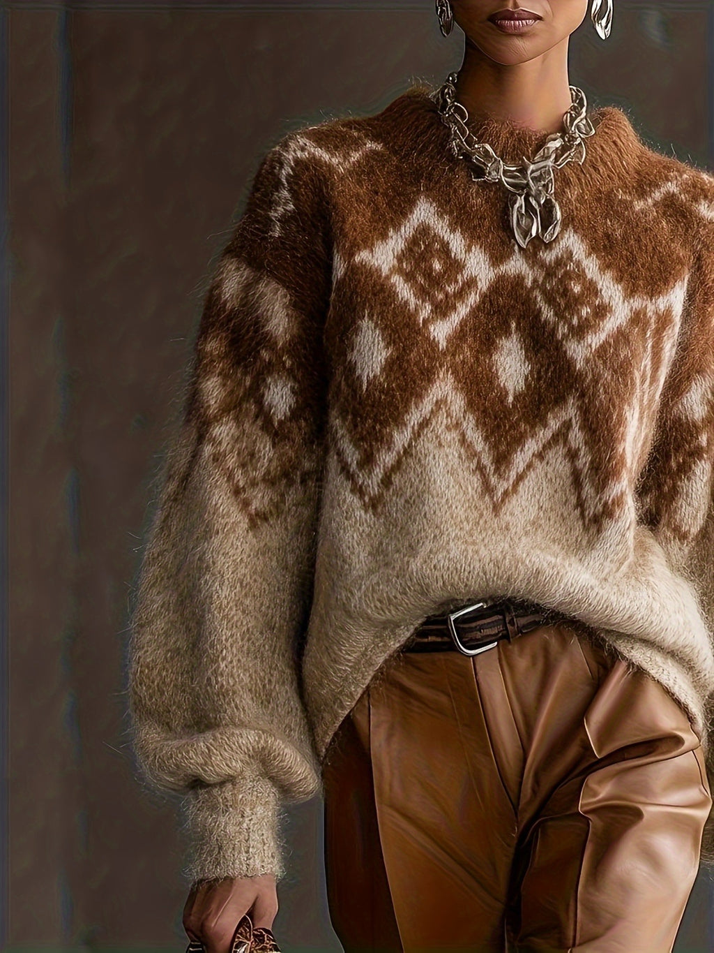 Gradient Fair Isle Fuzzy Knit Sweater
