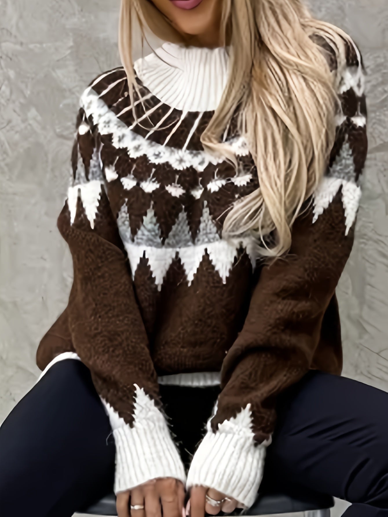 Fair Isle Knit Turtleneck Sweater