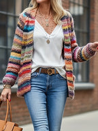 Multicolor Striped Fuzzy Knit Cardigan