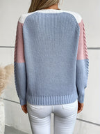 Chevron Color Block Cable Knit Sweater