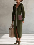 Hooded Zip-Front Midi Dress
