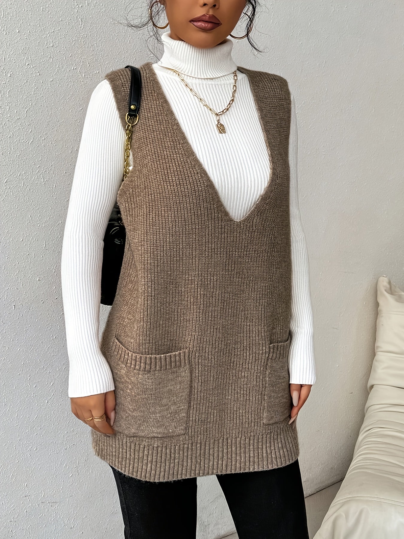 Oversized Deep V-Neck Knit Vest