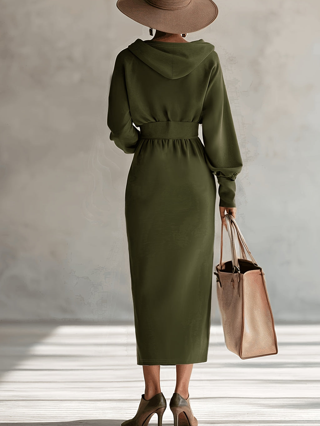 Hooded Zip-Front Midi Dress