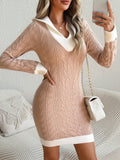 Cable-Knit Contrast Collar Mini Dress