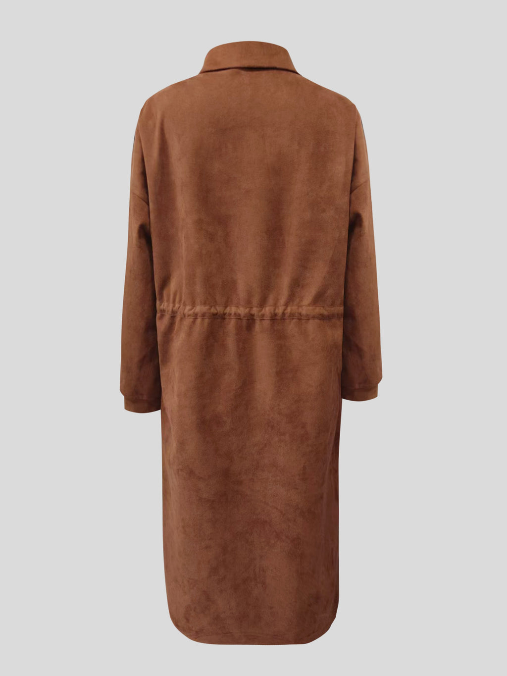 Faux Suede Zip-Front Drawstring Midi Shirt Dress