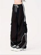 Streetwear Contrast Piping Parachute Cargo Pants