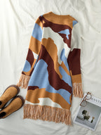Abstract Print Fringed Knit Dress