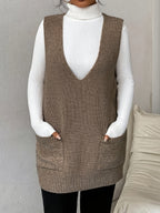 Oversized Deep V-Neck Knit Vest