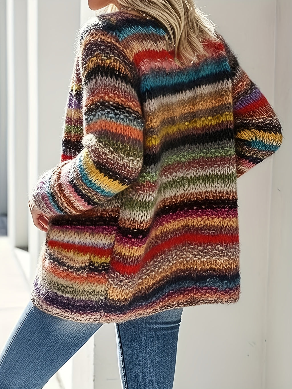 Multicolor Striped Fuzzy Knit Cardigan