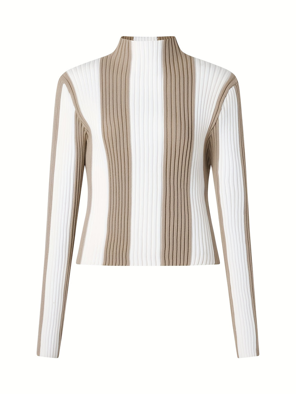 Two-Tone Ribbed Turtleneck Sweater