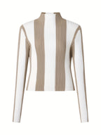 Two-Tone Ribbed Turtleneck Sweater