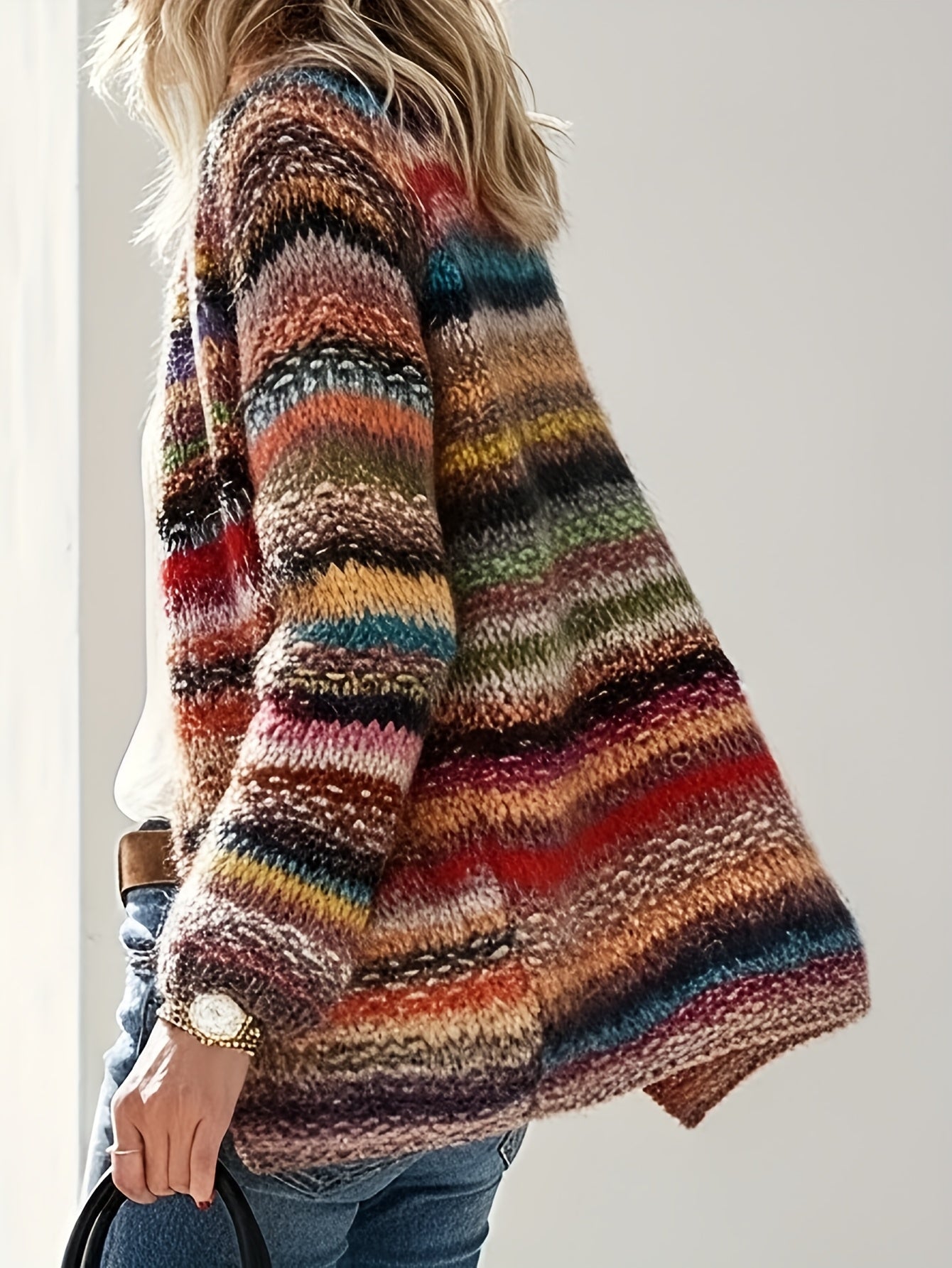 Multicolor Striped Fuzzy Knit Cardigan