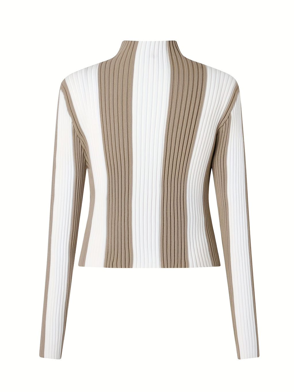 Two-Tone Ribbed Turtleneck Sweater