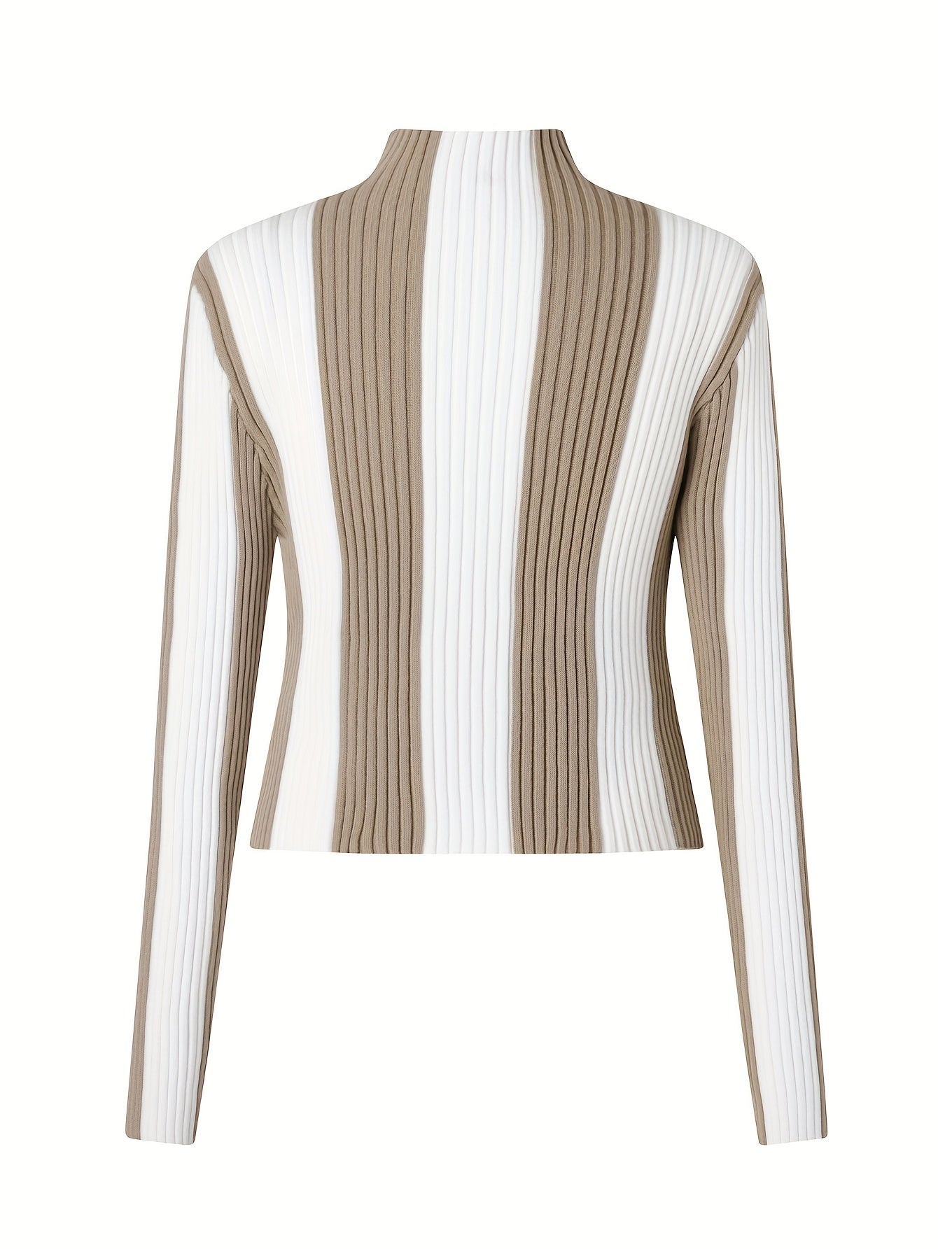 Two-Tone Ribbed Turtleneck Sweater