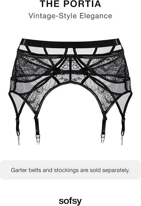 sofsy Lace Garter Belt/Suspender Belt with Straps and Clips for Stockings(Sold as a set)