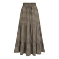 Elastic Waist Check Knotted Tiered Maxi Skirt