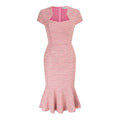 Womens Elegant Cap Sleeve Fishtail Tweed Cocktail Bodycon Dress