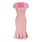 Womens Elegant Cap Sleeve Fishtail Tweed Cocktail Bodycon Dress