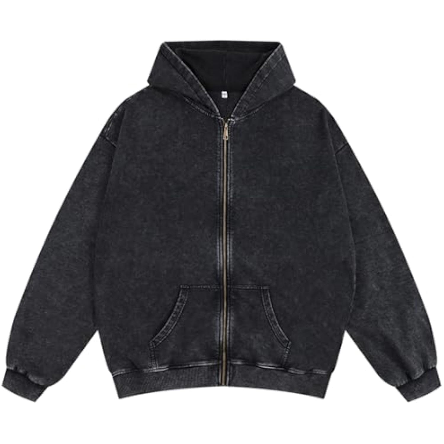 Oversized Vintage Cotton Jacket Acid Wash Grunge Basic Zip Up Hoodie For Women Distressed Baggy Long Sleeve Tops
