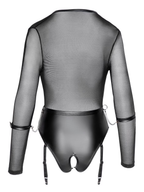 Cottelli Black Mesh & Wetlook Long Sleeve Crotchless Restraint Body