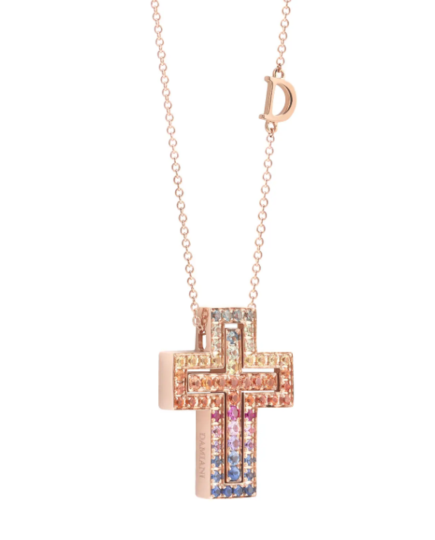 belle Époque Pink gold and rainbow sapphires necklace Mid-range ordinary moissanite