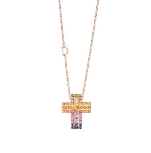 belle Époque Pink gold and rainbow sapphires necklace Mid-range ordinary moissanite