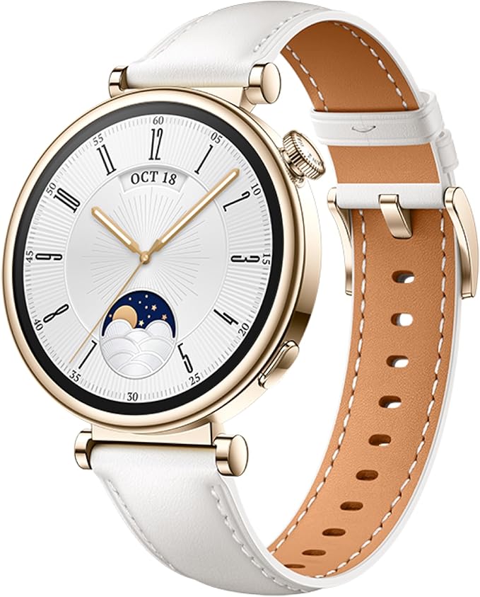 HUAWEI WATCH GT 4 Smart Watch for Women-Up to 7 days Battery Life-Fitness Tracker Compatible with iOS & Android - 24H Health Monitoring including specific Women Health Management - Leather White