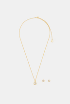 Accessorize gem set stud and pendant necklace gift set in 14k gold plated