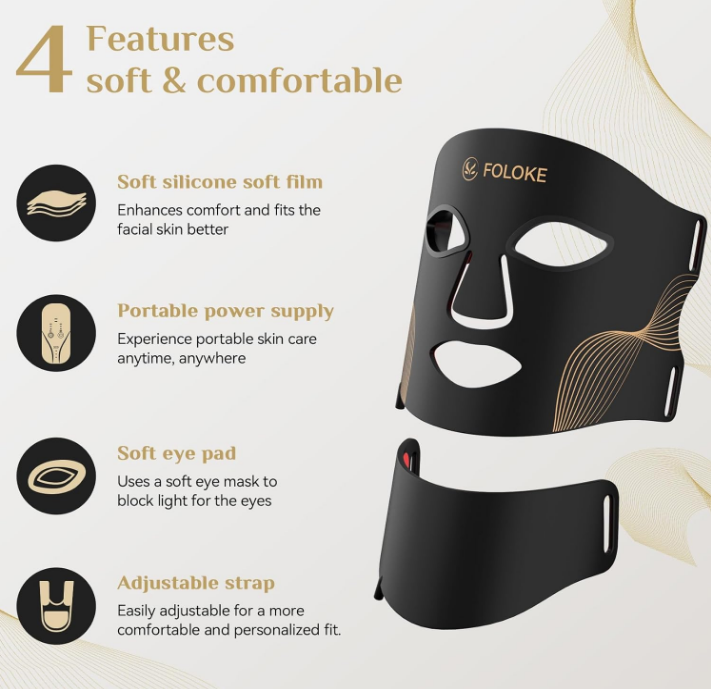 FOLOKE LED Light Therapy Mask Skin Care ， LEDs face mask & neck mask Red - Wavelength for Home Use, – Advanced Skincare Made Easy