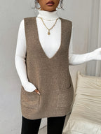 Oversized Deep V-Neck Knit Vest