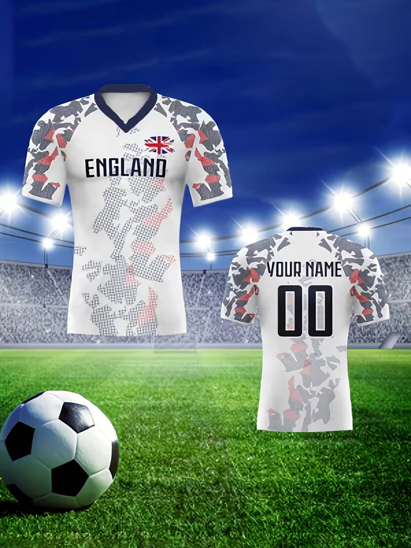 Men's/Women's England Jersey / Custom graphic printed football / Personalized name and number / Authentic sports football / Breathable polyester V-neck / Inspired by the England flag / Ideal gift for practice football matches
