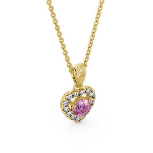 Arletta Heart Halo Pendant Pink Sapphire and Diamond 0.90ct in 18K Yellow Gold