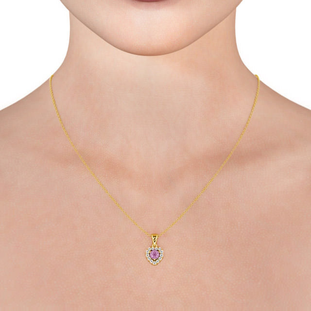 Arletta Heart Halo Pendant Pink Sapphire and Diamond 0.90ct in 18K Yellow Gold