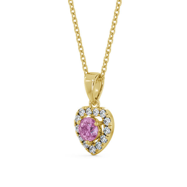 Arletta Heart Halo Pendant Pink Sapphire and Diamond 0.90ct in 18K Yellow Gold