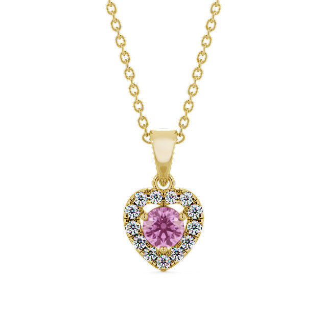 Arletta Heart Halo Pendant Pink Sapphire and Diamond 0.90ct in 18K Yellow Gold