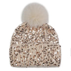 PEACH ACCESSORIES Sequin Balaclava Pompom Hat and Gloves Set