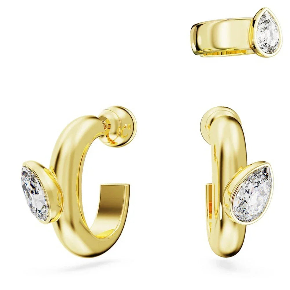 NEW Swarovski Dextera Hoop Earrings w/Ear Cuff Set Gold-Tone Plated 3pce