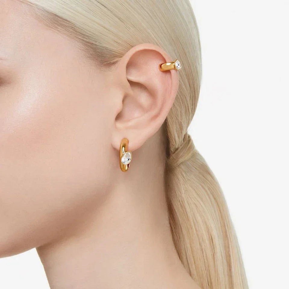NEW Swarovski Dextera Hoop Earrings w/Ear Cuff Set Gold-Tone Plated 3pce