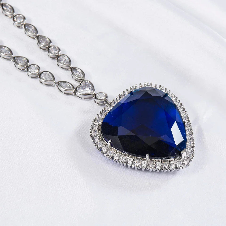 Titanic Heart of The Ocean Necklace & Earring Set with Blue & Green Crystals 18”